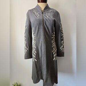 JOSEPH RIBKOFF Grey and Cream Vine Embroidered Sweater Jacket. Size 8